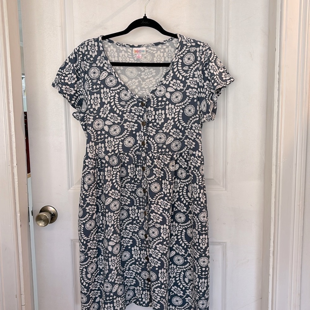 LuLaRoe blue/white print Heidi Baby doll dress - Button-Down - small- pockets